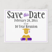 Reunion Class Save the Date Minimalist Paars Gold Briefkaart (Voorkant)
