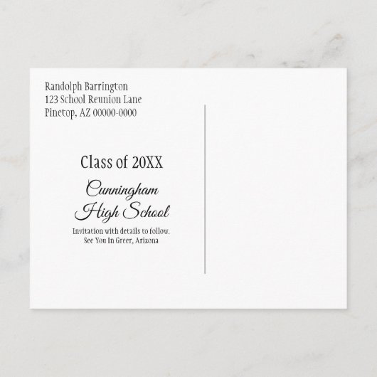 Reunion Class Save the Date Minimalist Red Grey Briefkaart (Achterkant)
