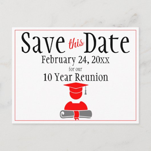 Reunion Class Save the Date Minimalist Red Grey Briefkaart (Voorkant)
