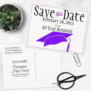 Reunion Class Save the Date Paars Gradup Cap Briefkaart