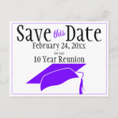 Reunion Class Save the Date Paars Gradup Cap Briefkaart (Voorkant)