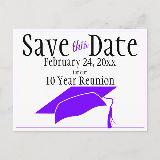Reunion Class Save the Date Paars Gradup Cap Briefkaart (Voorkant)
