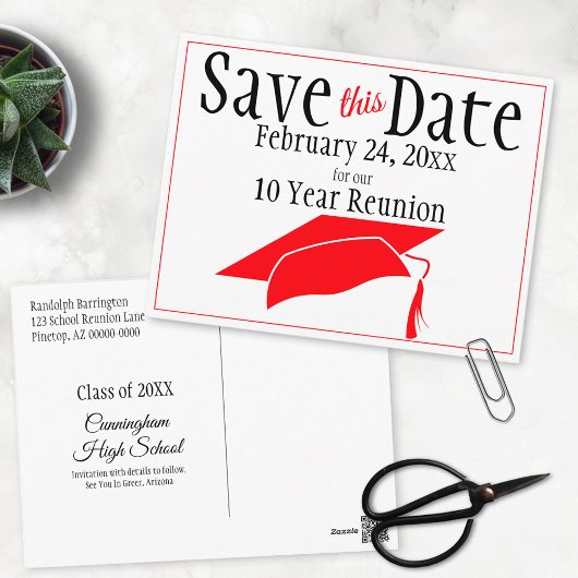 Reunion Class Save the Date Red Gradup Briefkaart