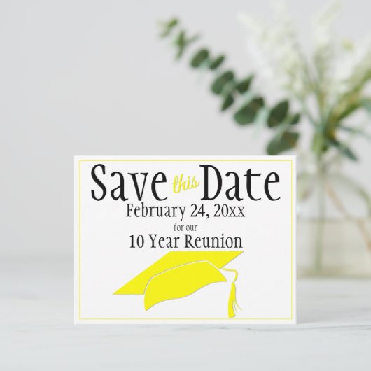 Reunion Class Save the Date Yellow Gradup Briefkaart (Staand voorkant)