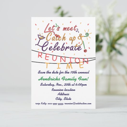 Reunion design for families, school mates, peers save the date (Staand voorkant)