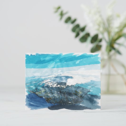 Reunion Island Tropical Waterfall Waterverf Art Briefkaart (Staand voorkant)