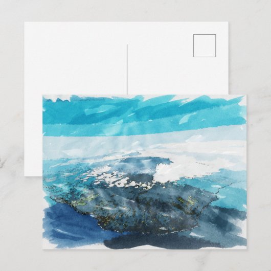 Reunion Island Tropical Waterfall Waterverf Art Briefkaart (Voorkant / Achterkant)