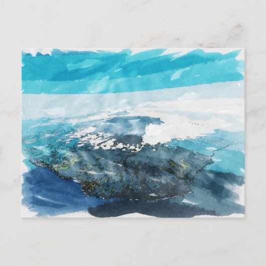 Reunion Island Tropical Waterfall Waterverf Art Briefkaart (Voorkant)