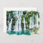 Reunion Island Tropical Waterfall Waterverf Art Briefkaart (Voorkant / Achterkant)
