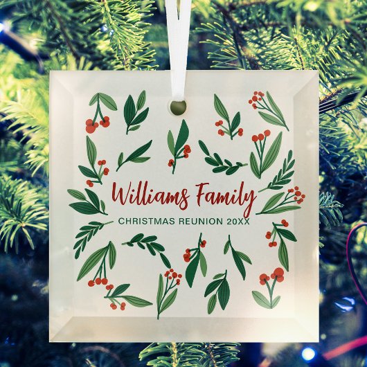 Reunion Red Green Holly Berry Glas Ornament