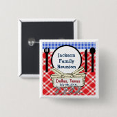 Reunion - Rood, Wit & Blauw Picknick of BBQ Vierkante Button 5,1 Cm (Voorkant /achterkant)