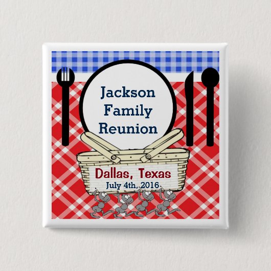 Reunion - Rood, Wit & Blauw Picknick of BBQ Vierkante Button 5,1 Cm (Voorkant)
