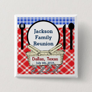 Reunion - Rood, Wit & Blauw Picknick of BBQ Vierkante Button 5,1 Cm