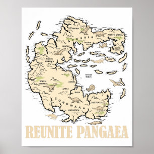 Reunite Pangaea Wereldkaart Geschiedenis Funny Geo Poster