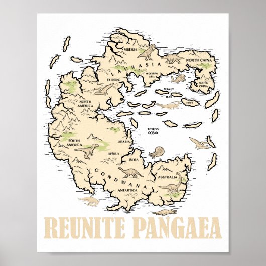Reunite Pangaea Wereldkaart Geschiedenis Funny Geo Poster (Voorkant)