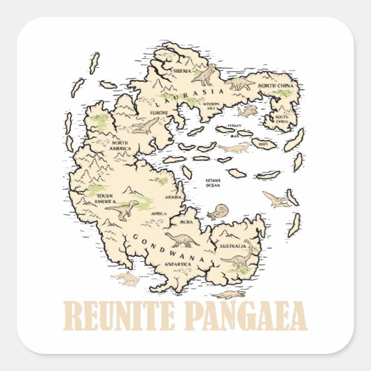 Reunite Pangaea Wereldkaart Geschiedenis Funny Geo Vierkante Sticker (Voorkant)