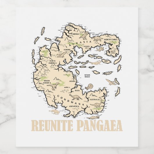 Reunite Pangaea Wereldkaart Geschiedenis Funny Geo Wijn Etiket (Enkel label)