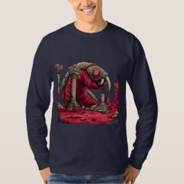 Reusachtig Rode Alien Worm Monster Lange Mouwen T-shirt
