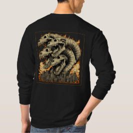 Reusachtig Skelet Kaiju Monster Stad Lange Mouwen T-shirt
