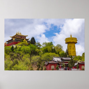 Reusachtig Tibetaans gebedsrad in Shangri-la - Yun Poster