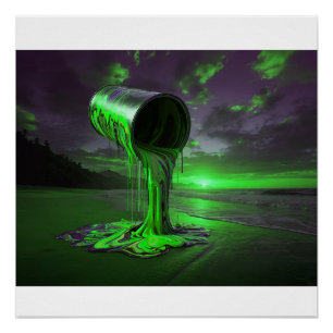 Reusachtig verfblik giet verf op Sunset Beach Perfect Poster