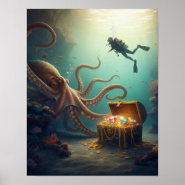 Reusachtig zeedier bewaakt schat poster
