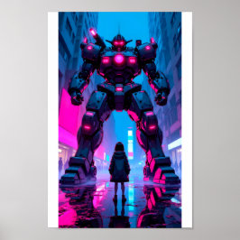 Reusachtige Anime Mech Cyberpunk Ontmoeting Poster