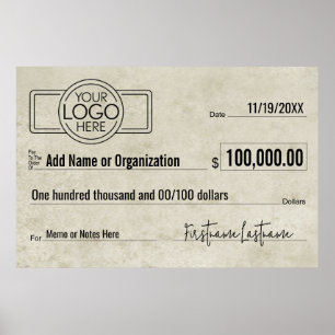 Reusachtige blanco cheque voor sweepstakes, prijze poster