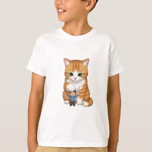Reusachtige gember tabby kat en kleine jongen kind t-shirt
