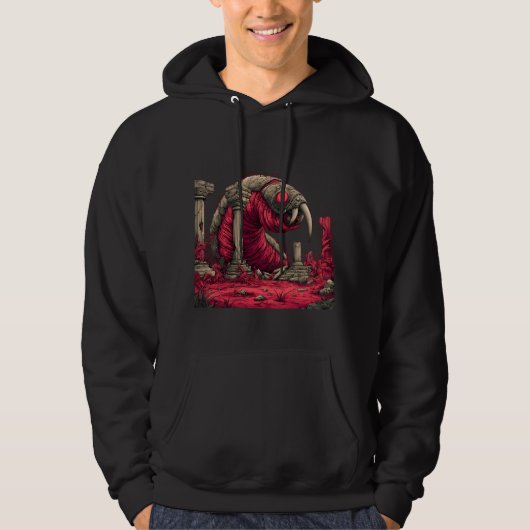 Reusachtige Rode Alien Worm Monster Hoodie (Voorkant)