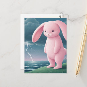 Reusachtige Roze Konijn in een Onweersbui Briefkaart
