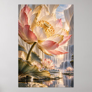 Reusachtige Roze Lotus in Waterval Heilige Domein Poster