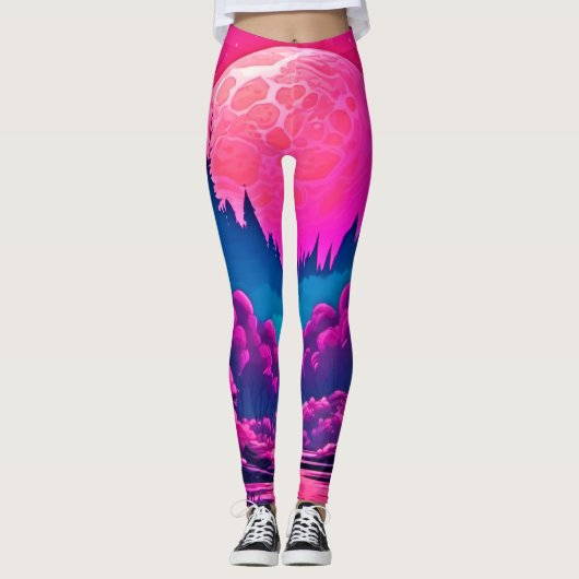 Reusachtige Roze Maan Kunst Leggings (Voorkant)