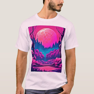 Reusachtige Roze Maan Kunst T-shirt