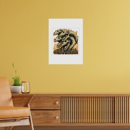 Reusachtige Skeletale Kaiju Monster Stad Poster