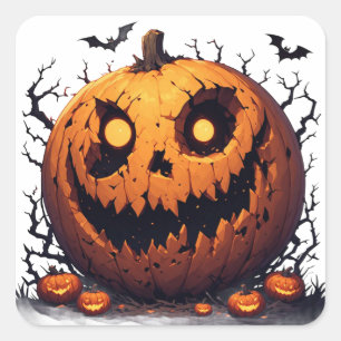 Reuselijke Jack O Lantern Met Siniere Halloween Gl Vierkante Sticker