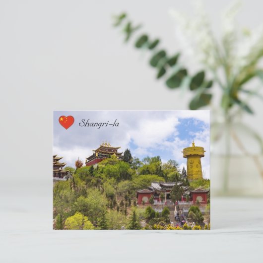 Reusend Tibetaans gebedsrad in Shangri-la - Yunnan Briefkaart (Staand voorkant)