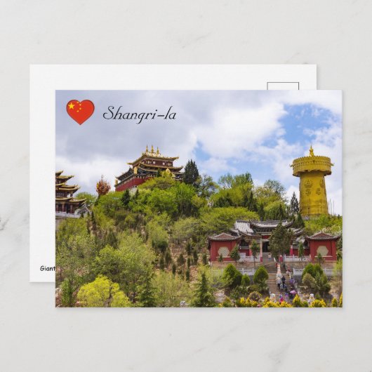 Reusend Tibetaans gebedsrad in Shangri-la - Yunnan Briefkaart (Voorkant / Achterkant)