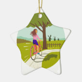 Reuzemfiets van meisje naar rondcirkelvormer keramisch ornament (Links)