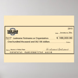 Reuzen Blanco Cheque voor Sweepstakes & Prijzen Poster