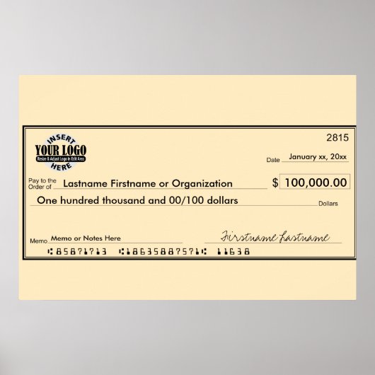 Reuzen Blanco Cheque voor Sweepstakes & Prijzen Poster (Voorkant)