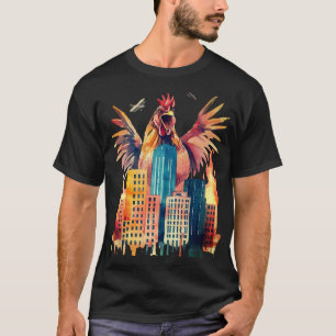 Reuzen kip haan die stad aanvalt, grappig dier t-shirt