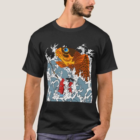 Reuzen Koi en Samurai T-shirt (Voorkant)