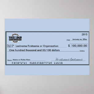 Reuzen lege cheque voor sweepstakes en prijzen poster