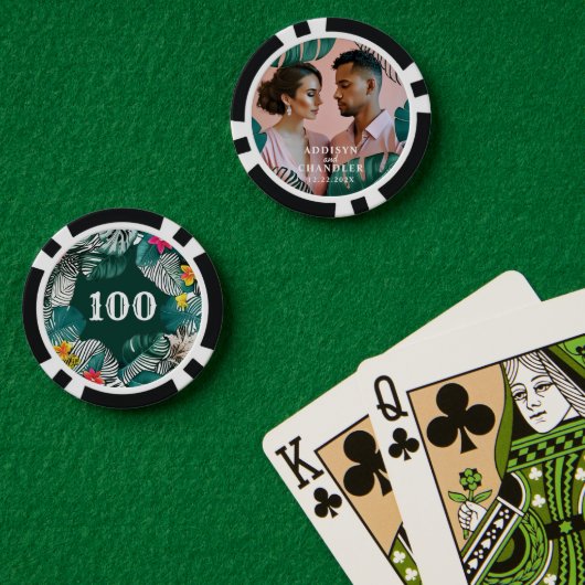 Reuzen Monstera Jungle Bladeren Verloving Foto Poker Chips (Pokertafel (Dubbel))