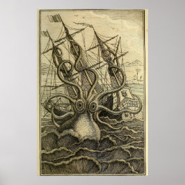 Reuzen Octopus Antieke 1801 Ets Poster
