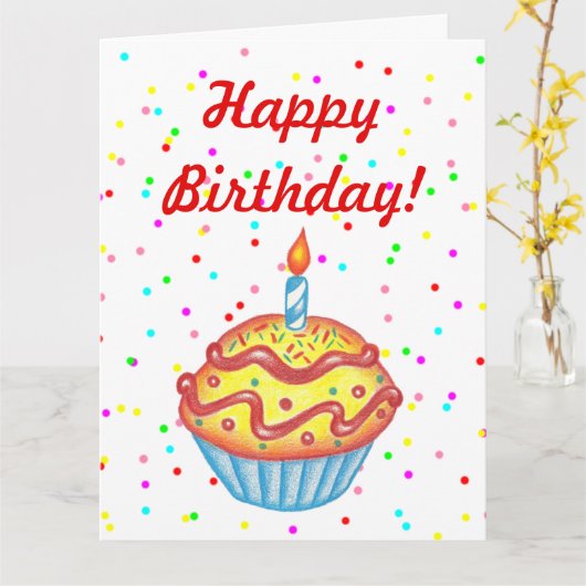 Reuzen oversized cupcakes verjaardagskaart kaart (Gele Bloem)