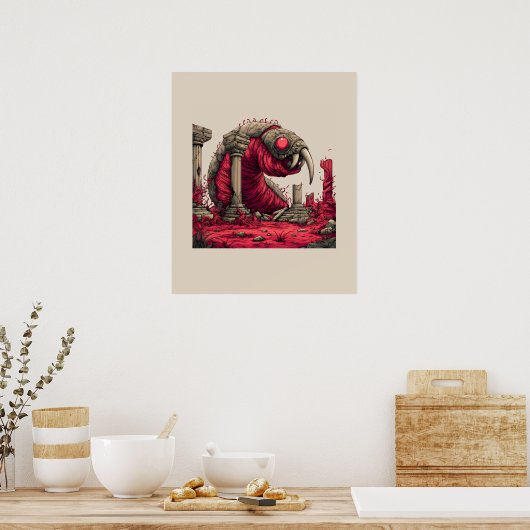 Reuzen Rode Alien Worm Monster Poster (Keuken)