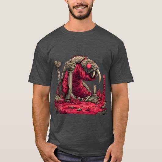 Reuzen Rode Alien Worm Monster T-Shirt (Voorkant)