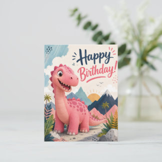 Reuzen Roze Dinosaur Verjaardag Briefkaart